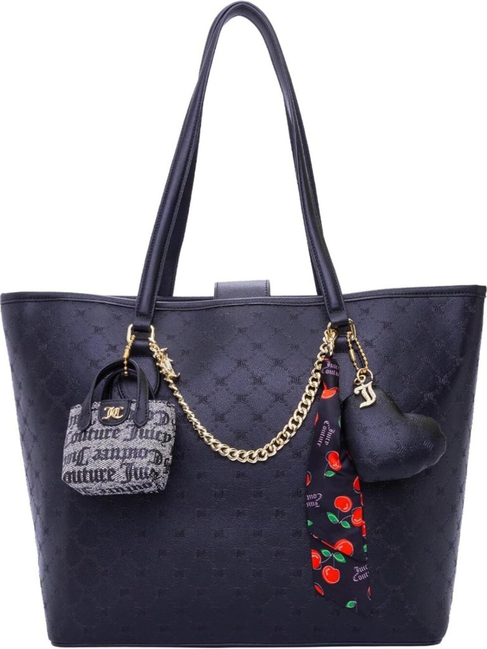 Stylish Monogram Embossed Tote Bag with Accessory Holder & Charms - Perfect for